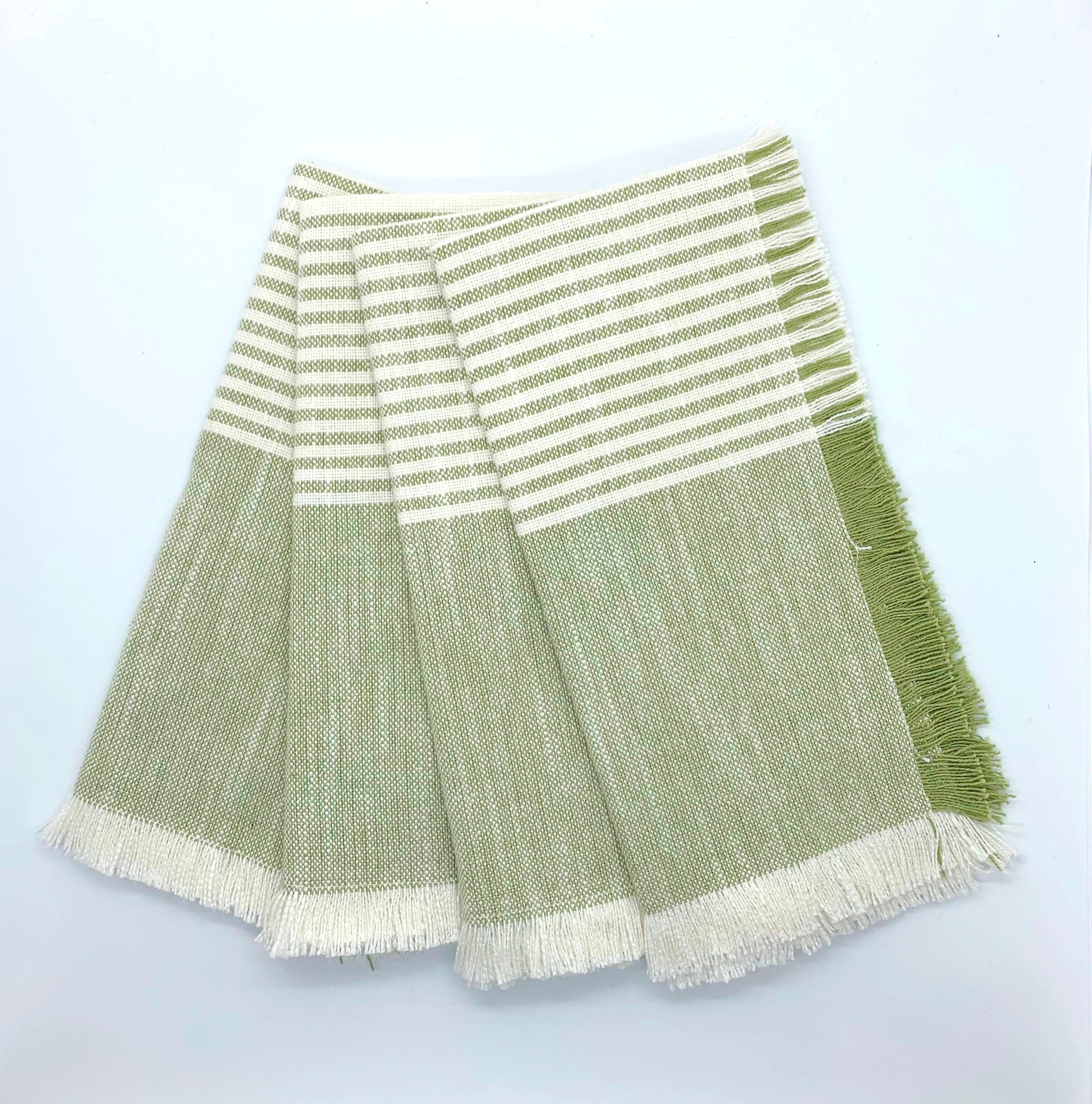 Cuisine Stripe Dinner Napkins - Set Of 4- 100% Cotton - Green